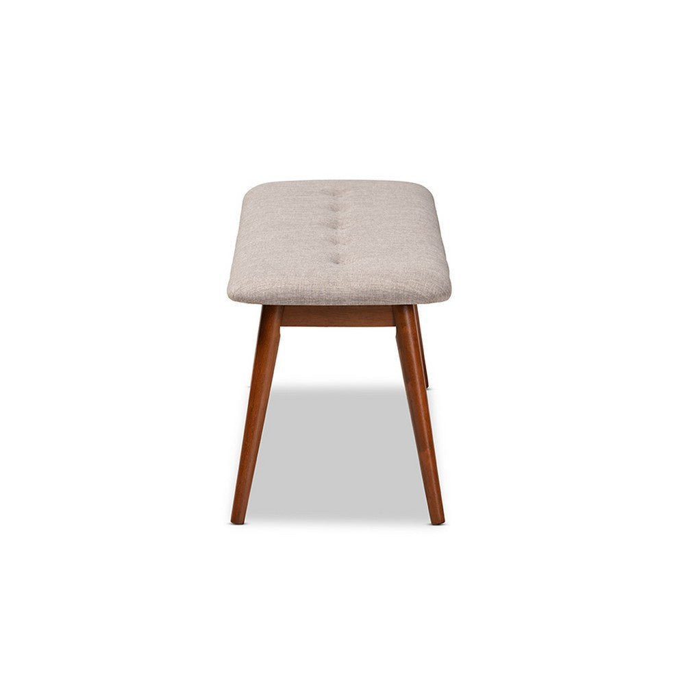 Baxton Studio Flora II Mid-Century Modern Light Grey Fabric Upholstered Medium Oak Finished Wood Dining Bench