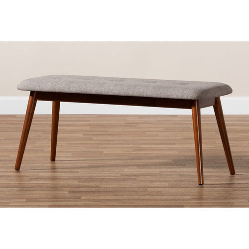 Baxton Studio Flora II Mid-Century Modern Light Grey Fabric Upholstered Medium Oak Finished Wood Dining Bench