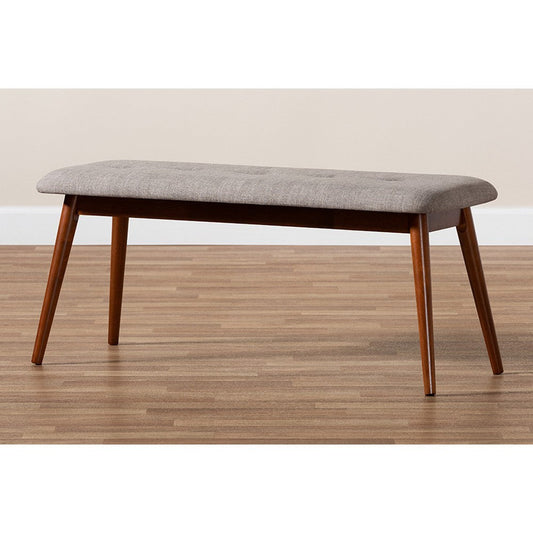 Baxton Studio Flora II Mid-Century Modern Light Grey Fabric Upholstered Medium Oak Finished Wood Dining Bench
