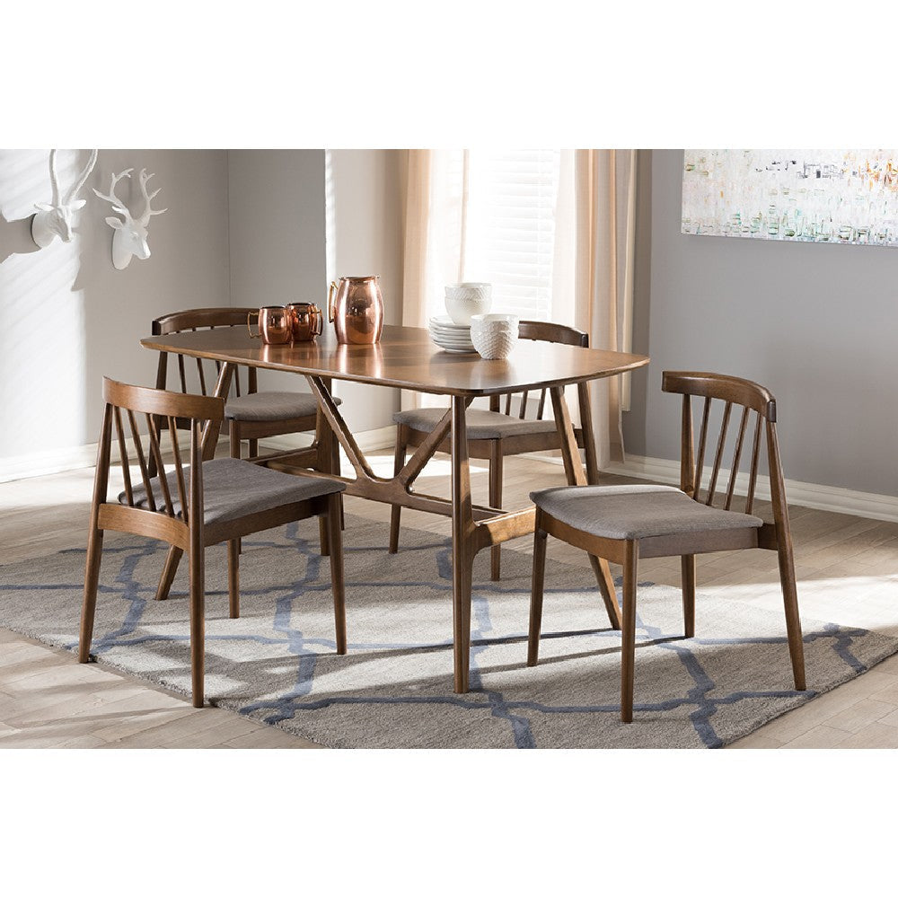 Baxton Studio Wyatt Mid-Century Modern Walnut Wood 5-Piece Dining Set WHI-Florence-Dining-Set