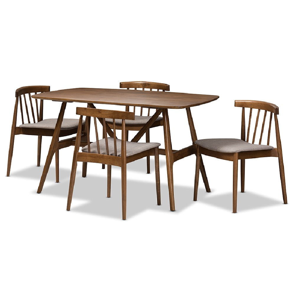 Baxton Studio Wyatt Mid-Century Modern Walnut Wood 5-Piece Dining Set WHI-Florence-Dining-Set