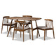 Baxton Studio Wyatt Mid-Century Modern Walnut Wood 5-Piece Dining Set WHI-Florence-Dining-Set