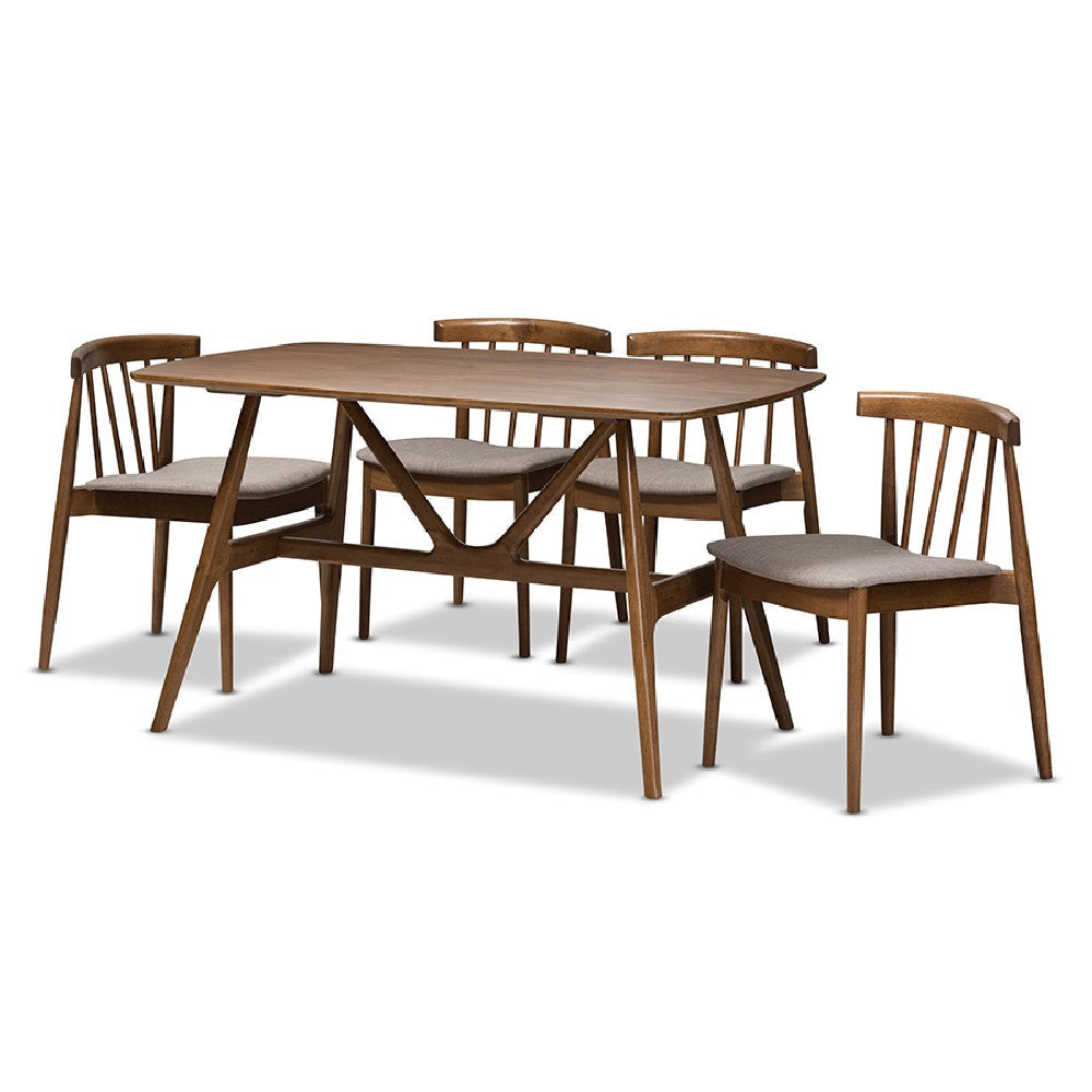 Baxton Studio Wyatt Mid-Century Modern Walnut Wood 5-Piece Dining Set WHI-Florence-Dining-Set