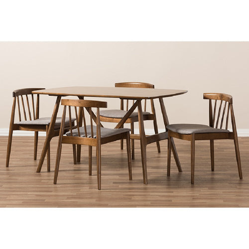 Baxton Studio Wyatt Mid-Century Modern Walnut Wood 5-Piece Dining Set
