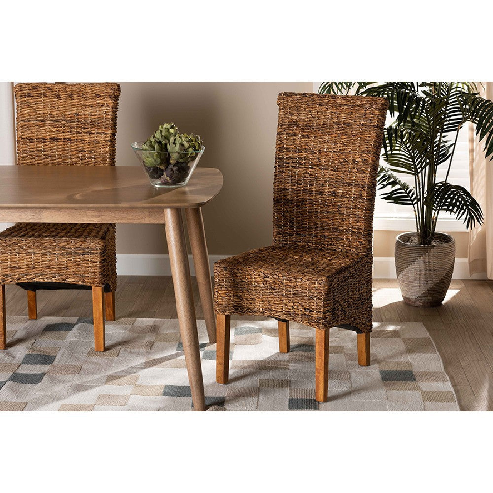 bali & pari Trianna Rustic Transitional Natural Seagrass and Brown Finished Wood Dining Chair WHI-Florence-Highback-Natural-DC