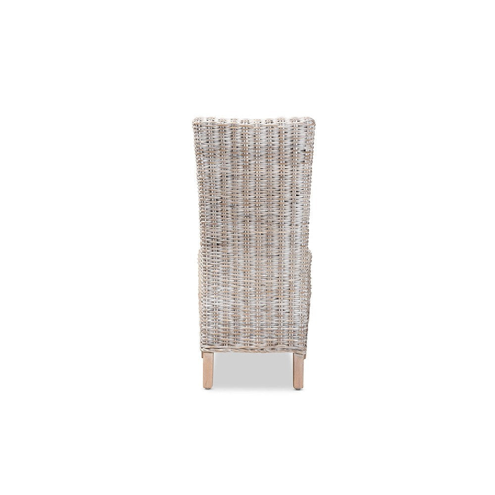 bali & pari Trianna Rustic Transitional Whitewashed Rattan and Natural Brown Finished Wood Dining Chair