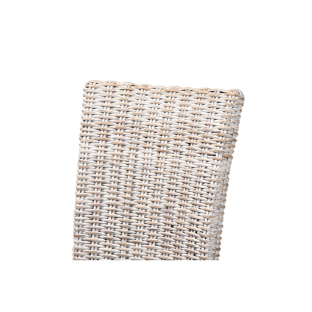 bali & pari Trianna Rustic Transitional Whitewashed Rattan and Natural Brown Finished Wood Dining Chair