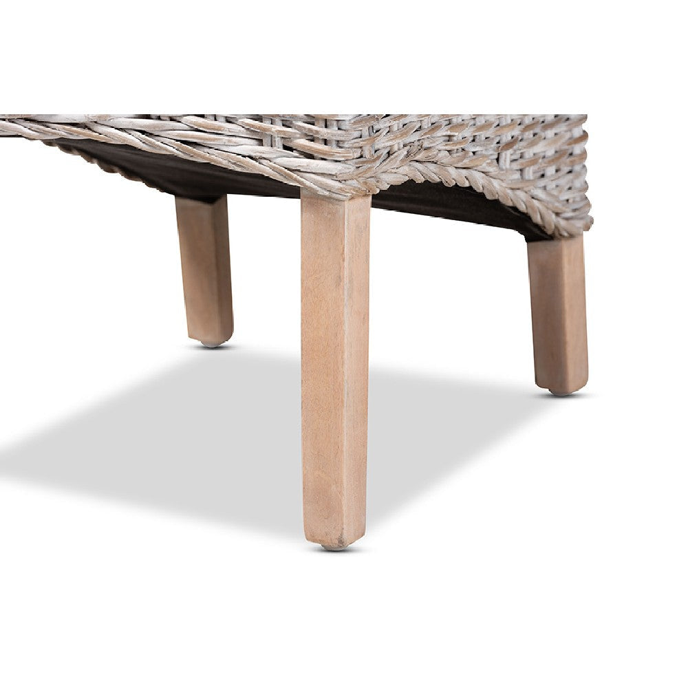 bali & pari Trianna Rustic Transitional Whitewashed Rattan and Natural Brown Finished Wood Dining Chair