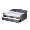 Baxton Studio Freda Transitional and Contemporary Grey Velvet Fabric Upholstered and Button Tufted Full Size Daybed with Trundle