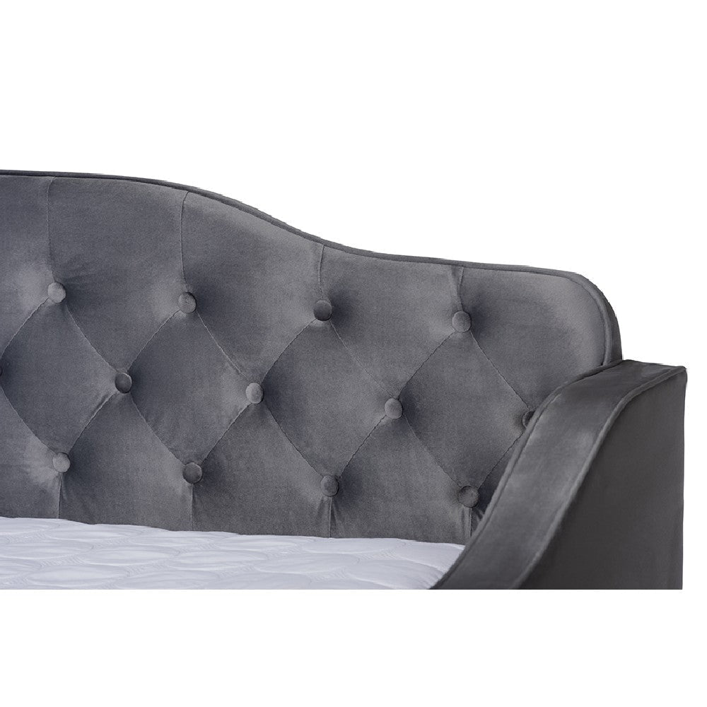 Baxton Studio Freda Transitional and Contemporary Grey Velvet Fabric Upholstered and Button Tufted Full Size Daybed with Trundle