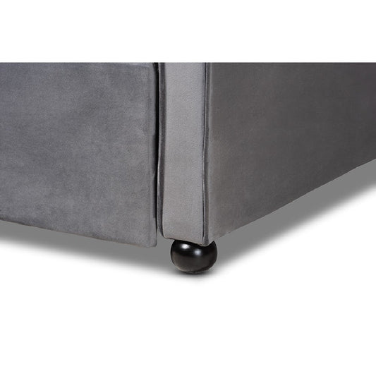 Baxton Studio Freda Transitional and Contemporary Grey Velvet Fabric Upholstered and Button Tufted Full Size Daybed with Trundle