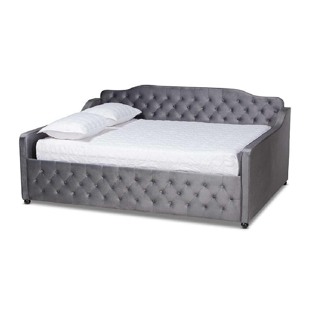 Baxton Studio Freda Transitional and Contemporary Grey Velvet Fabric Upholstered and Button Tufted Full Size Daybed
