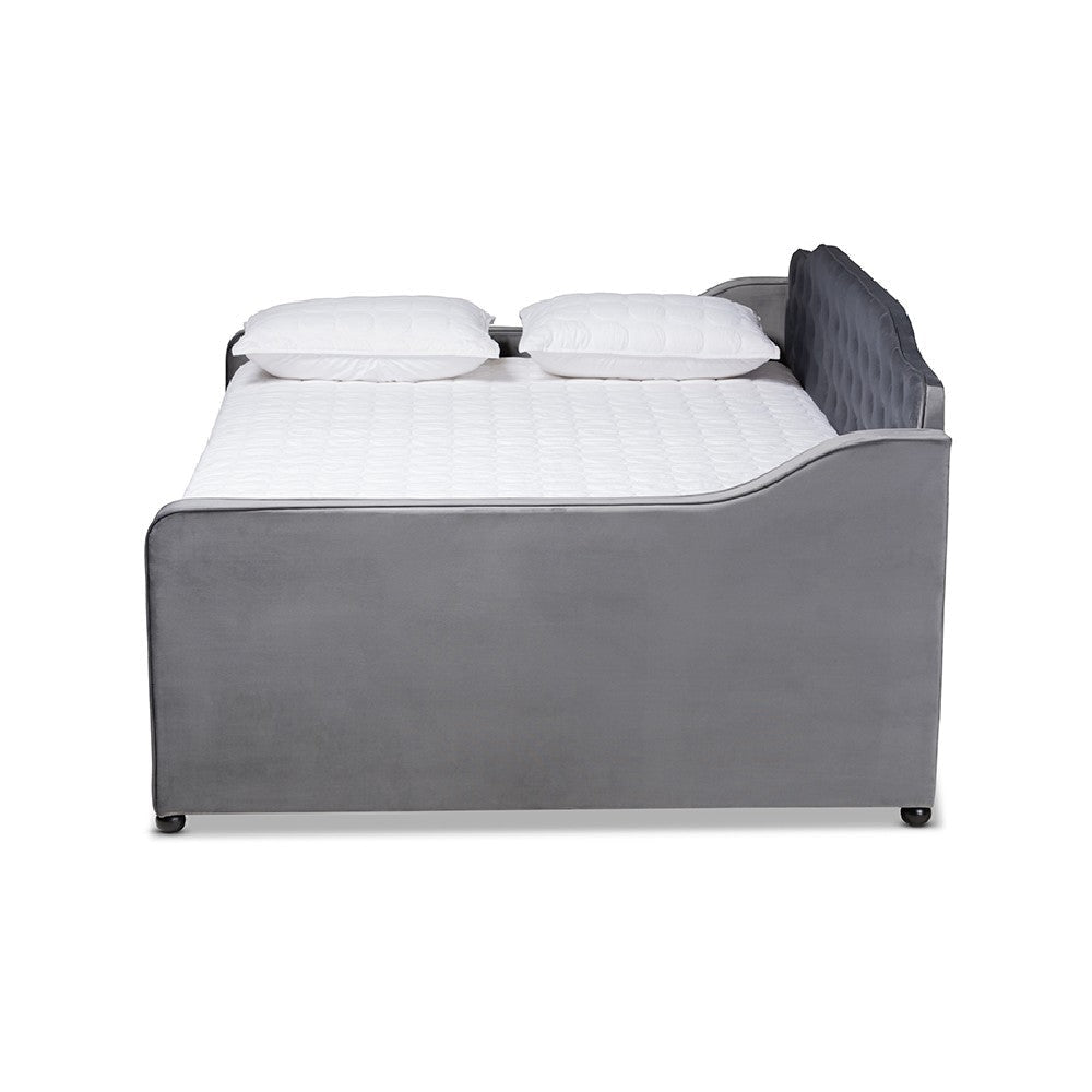 Baxton Studio Freda Transitional and Contemporary Grey Velvet Fabric Upholstered and Button Tufted Full Size Daybed