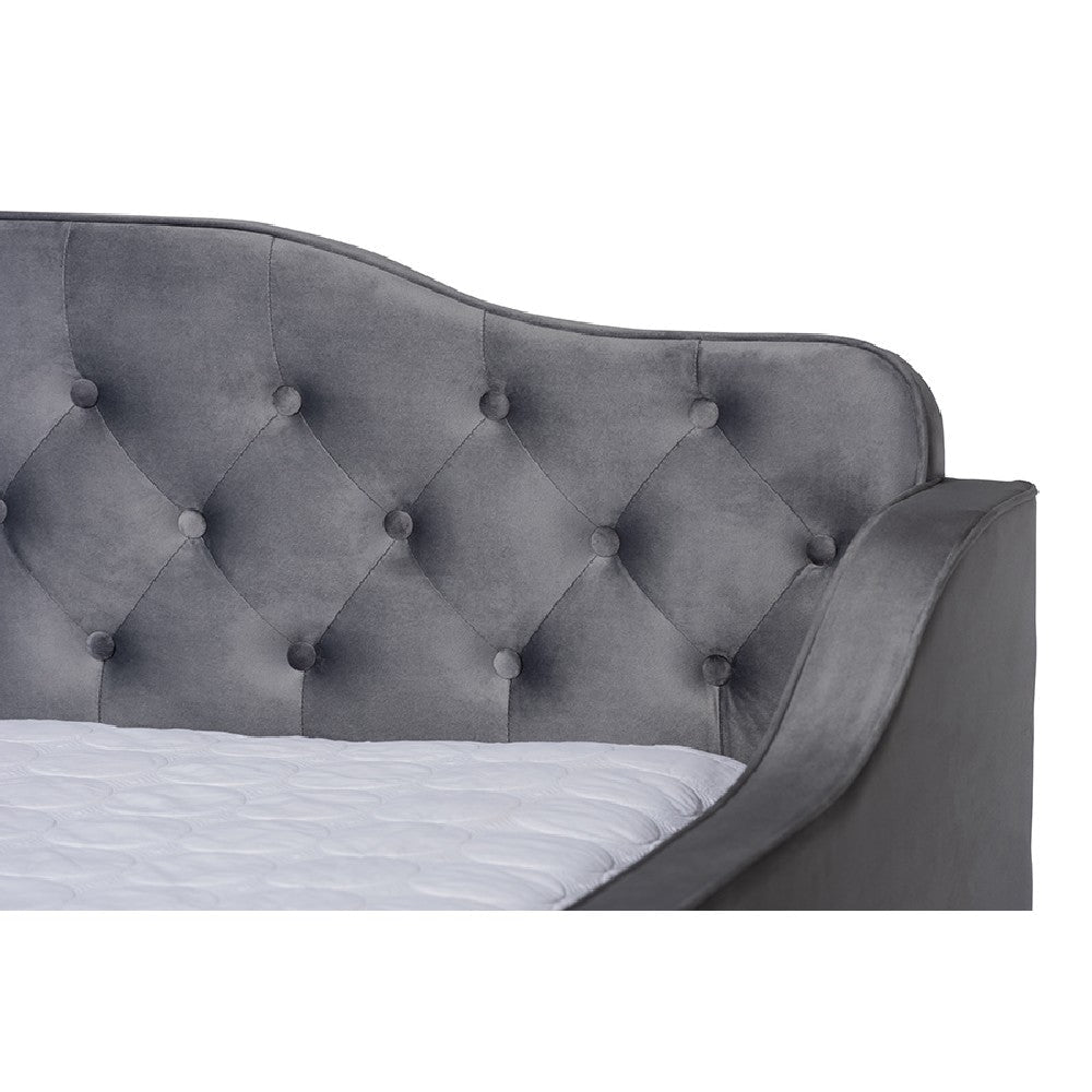 Baxton Studio Freda Transitional and Contemporary Grey Velvet Fabric Upholstered and Button Tufted Full Size Daybed