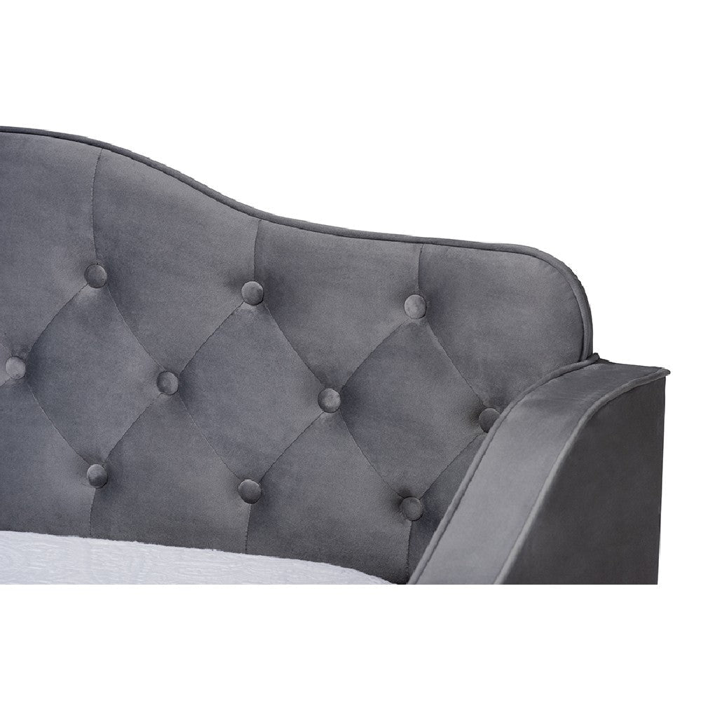 Baxton Studio Freda Traditional and Transitional Grey Velvet Fabric Upholstered and Button Tufted Twin Size Daybed with Trundle