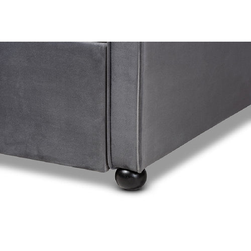 Baxton Studio Freda Traditional and Transitional Grey Velvet Fabric Upholstered and Button Tufted Twin Size Daybed with Trundle