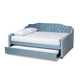 Baxton Studio Freda Transitional and Contemporary Light Blue Velvet Fabric Upholstered and Button Tufted Full Size Daybed with Trundle