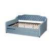 Baxton Studio Freda Transitional and Contemporary Light Blue Velvet Fabric Upholstered and Button Tufted Full Size Daybed with Trundle