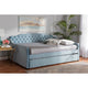 Baxton Studio Freda Transitional and Contemporary Light Blue Velvet Fabric Upholstered and Button Tufted Full Size Daybed with Trundle