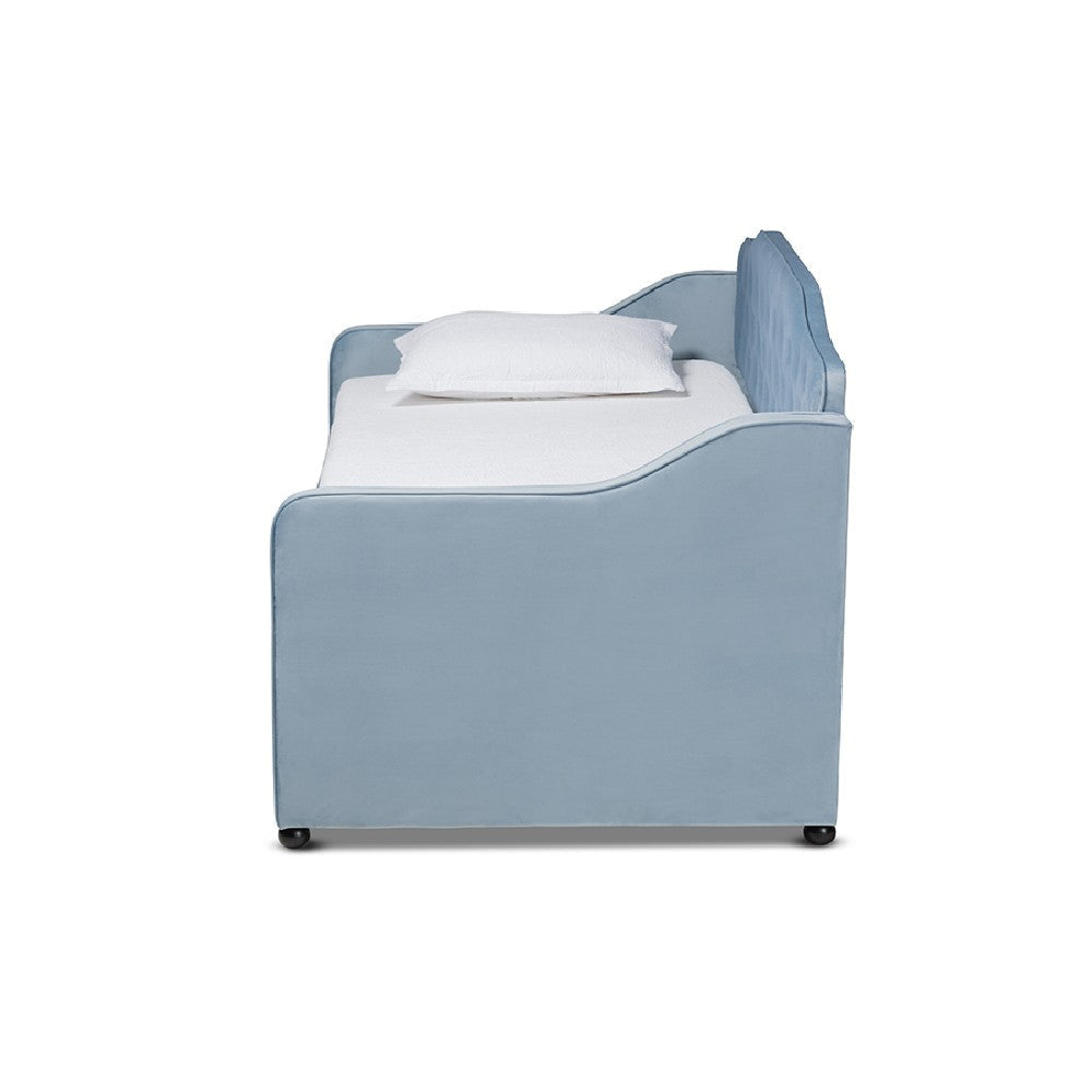 Baxton Studio Freda Traditional and Transitional Light Blue Velvet Fabric Upholstered and Button Tufted Twin Size Daybed with Trundle