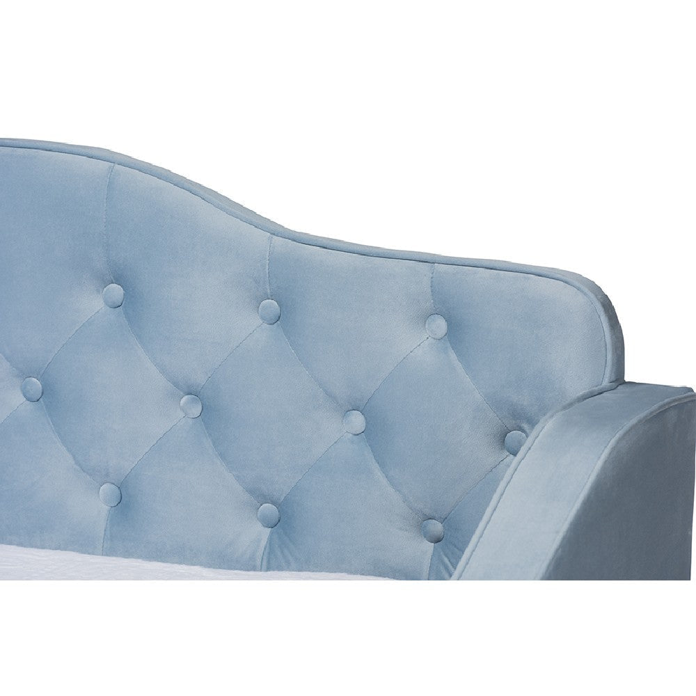 Baxton Studio Freda Traditional and Transitional Light Blue Velvet Fabric Upholstered and Button Tufted Twin Size Daybed with Trundle