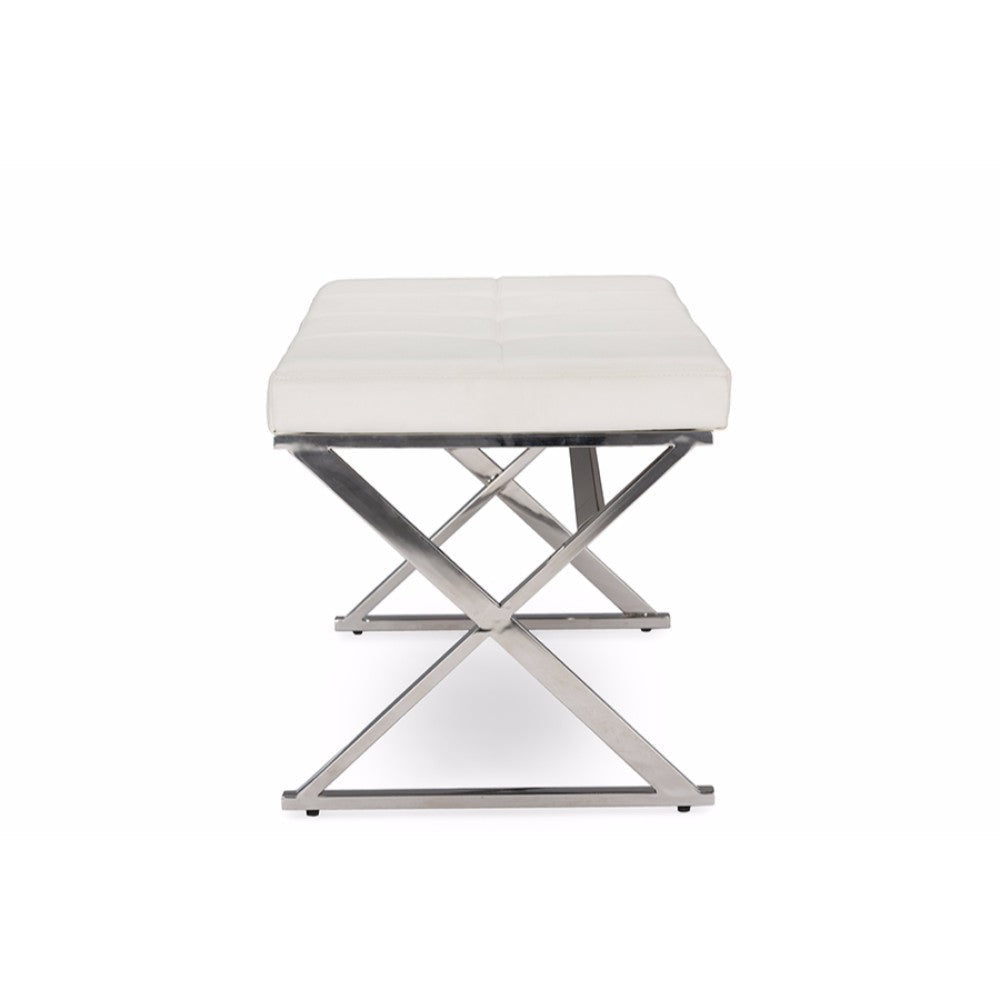 Baxton Studio Herald Modern and Contemporary Stainless Steel and White Faux Leather Upholstered Rectangle Bench