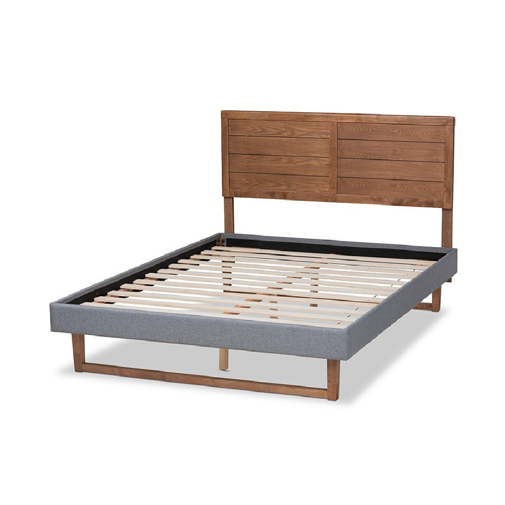 Baxton Studio Gabriela Rustic Modern Dark Grey Fabric Upholstered and Ash Walnut Brown Finished Wood Full Size Platform Bed