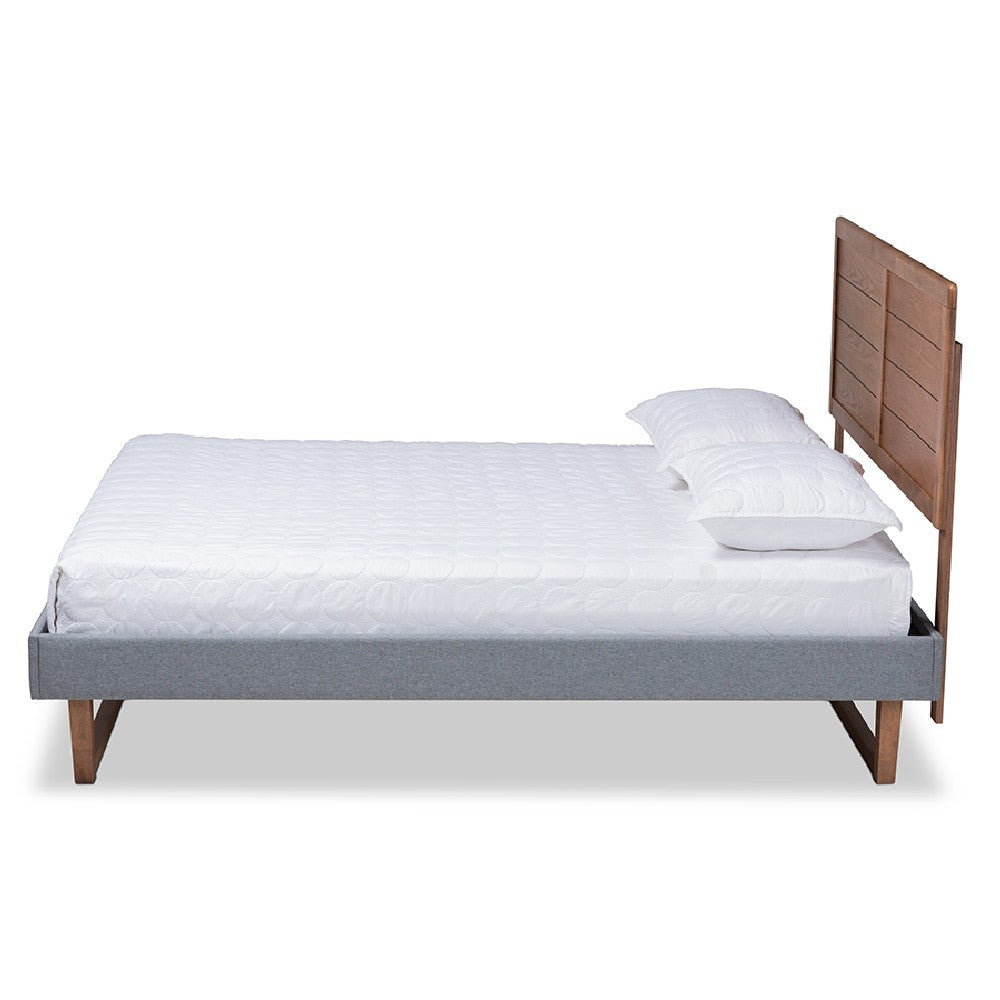 Baxton Studio Gabriela Rustic Modern Dark Grey Fabric Upholstered and Ash Walnut Brown Finished Wood Queen Size Platform Bed