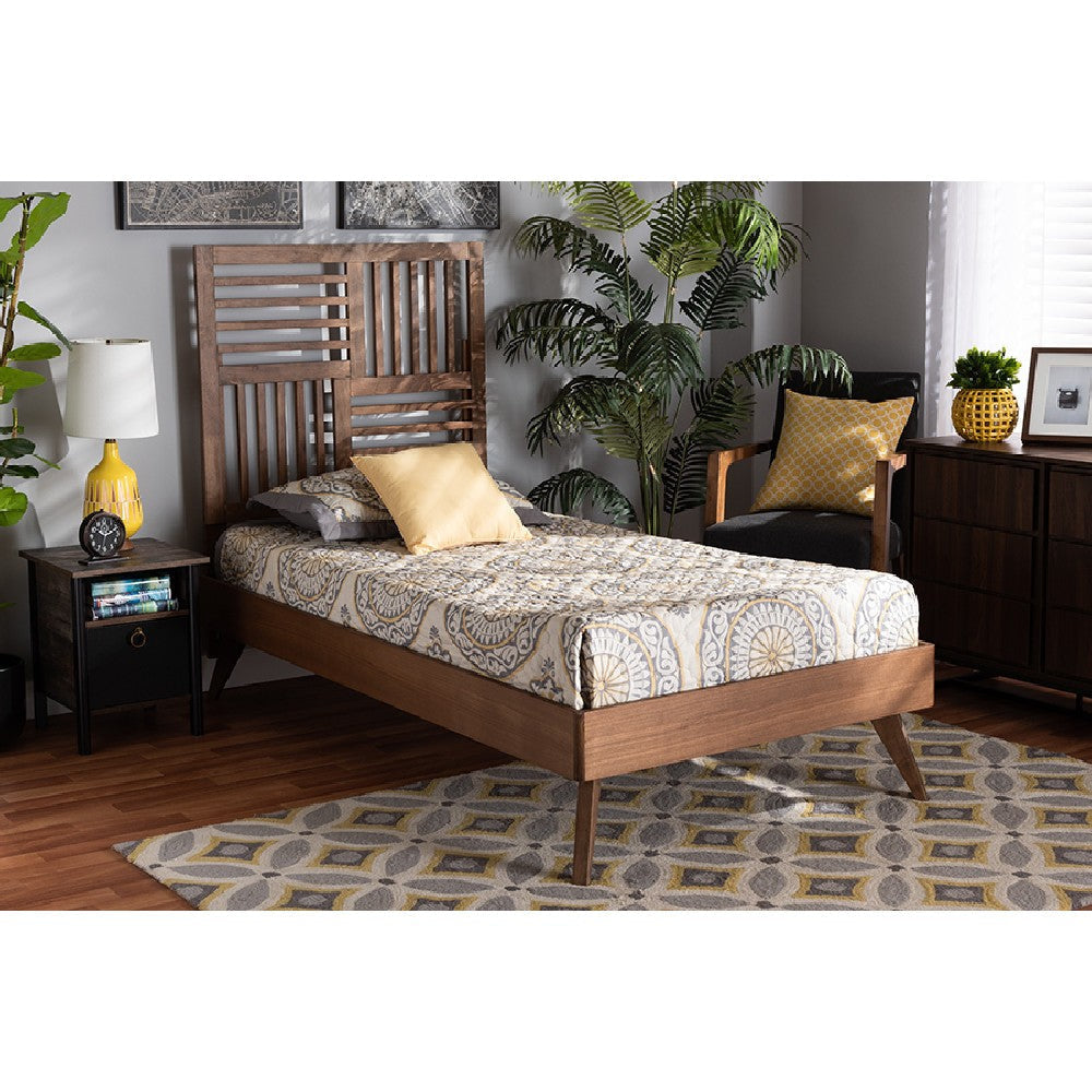 Baxton Studio Gemma Mid-Century Modern Transitional Walnut Brown Finished Wood Twin Size Platform Bed WHI-Gemma-Ash-Walnut-Twin