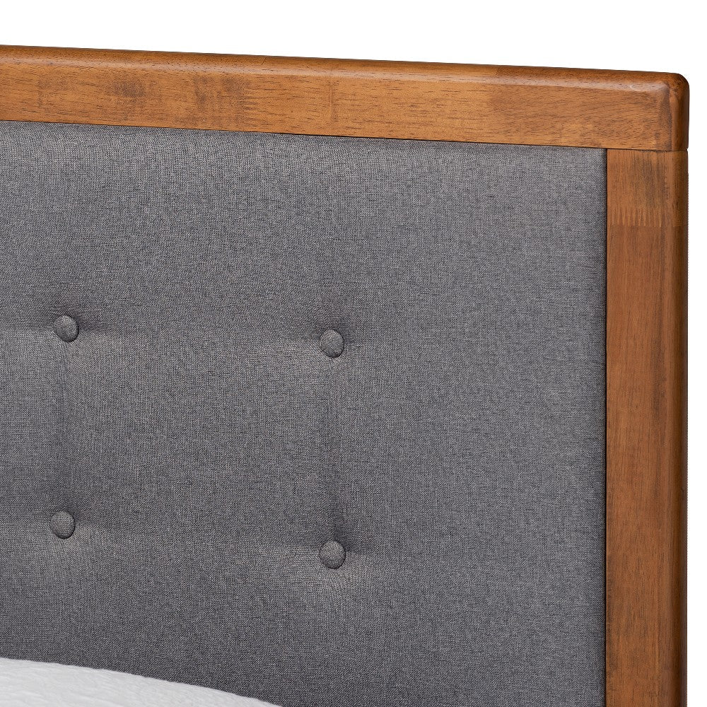 Baxton Studio Greta Mid-Century Modern Dark Grey Fabric Upholstered and Walnut Brown Finished Wood Twin Size Platform Bed
