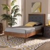 Baxton Studio Greta Mid-Century Modern Dark Grey Fabric Upholstered and Walnut Brown Finished Wood Twin Size Platform Bed