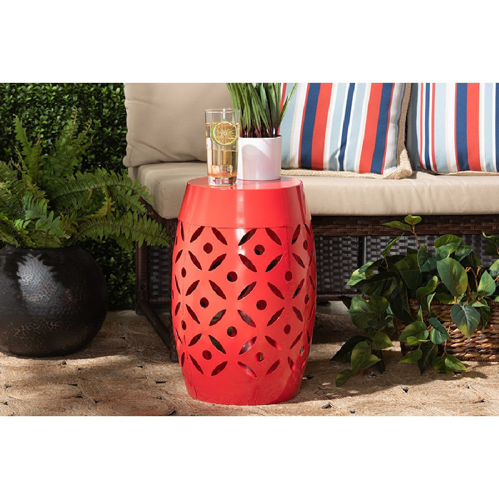 Baxton Studio Hallie Modern and Contemporary Red Finished Metal Outdoor Side Table WHI-H01-101371-Red-Metal-Side-Table