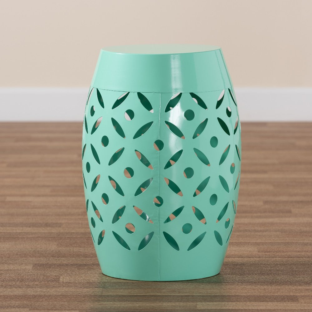 Baxton Studio Hallie Modern and Contemporary Aqua Finished Metal Outdoor Side Table WHI-H01-101371B-Aqua-Metal-Side-Table