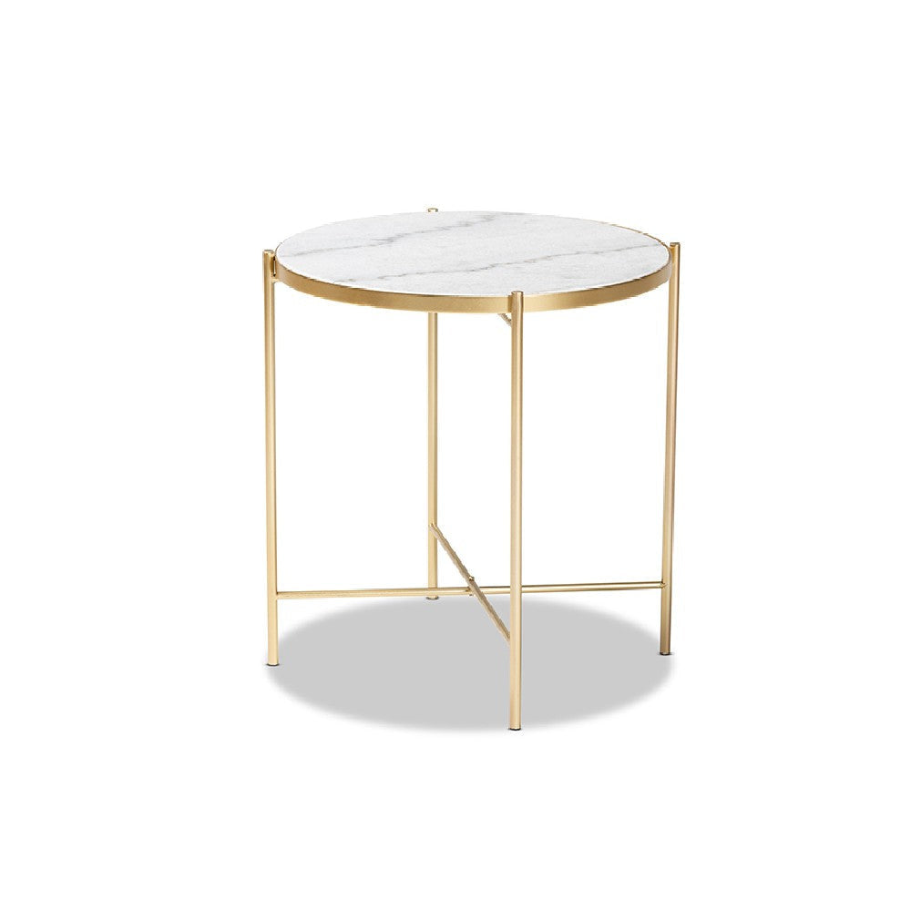 Baxton Studio Maddock Modern and Contemporary Gold Finished Metal End Table with Marble Tabletop WHI-H01-102776-Metal-Marble-Side-Table