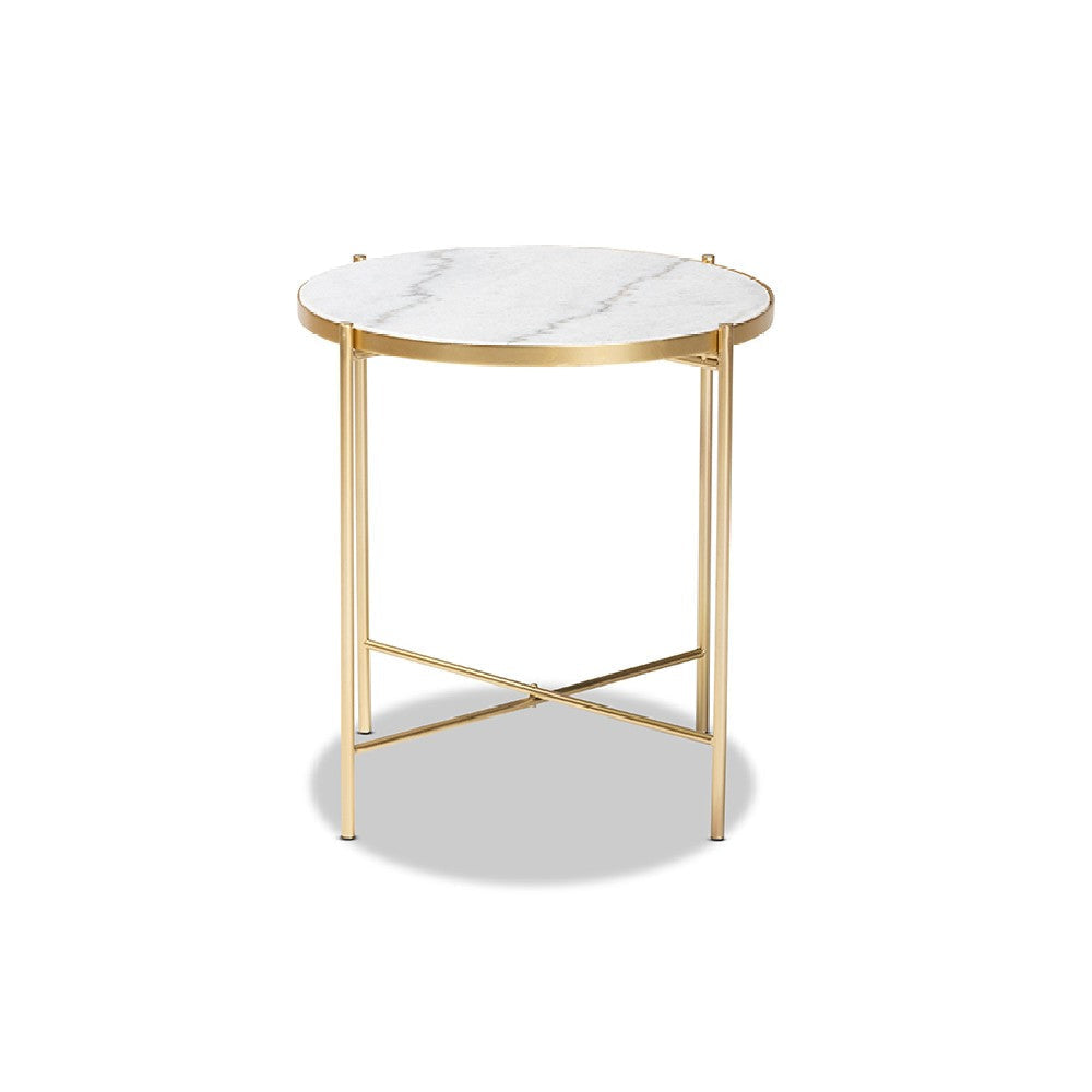 Baxton Studio Maddock Modern and Contemporary Gold Finished Metal End Table with Marble Tabletop WHI-H01-102776-Metal-Marble-Side-Table