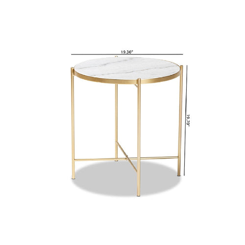 Baxton Studio Maddock Modern and Contemporary Gold Finished Metal End Table with Marble Tabletop