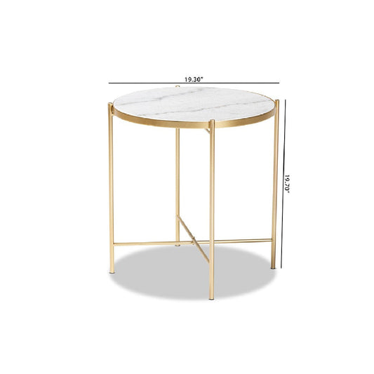 Baxton Studio Maddock Modern and Contemporary Gold Finished Metal End Table with Marble Tabletop