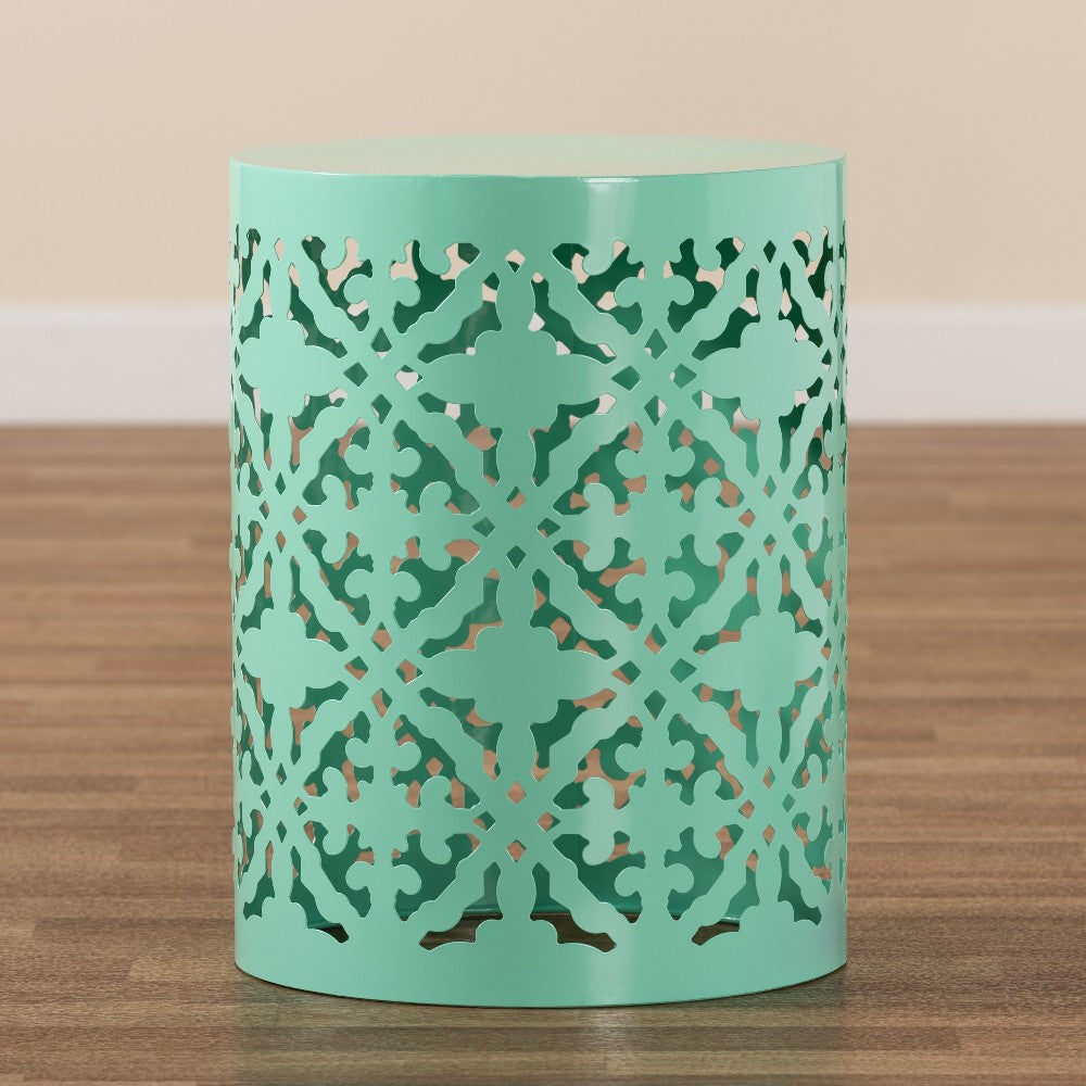 Baxton Studio Jamila Modern and Contemporary Aqua Finished metal Outdoor Side Table WHI-H01-104258-Aqua-Metal-Side-Table