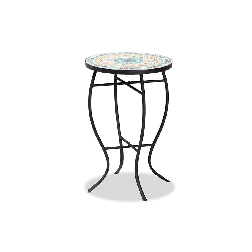 Baxton Studio Gaenor Modern and Contemporary Black Metal and Multi-Colored Ceramic Tile Plant Stand WHI-H01-104289-Plant-Stand
