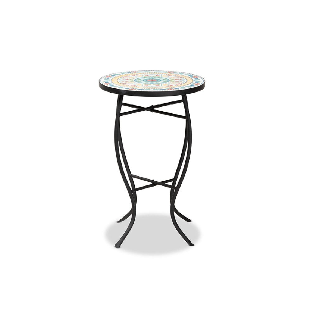 Baxton Studio Gaenor Modern and Contemporary Black Metal and Multi-Colored Ceramic Tile Plant Stand WHI-H01-104289-Plant-Stand