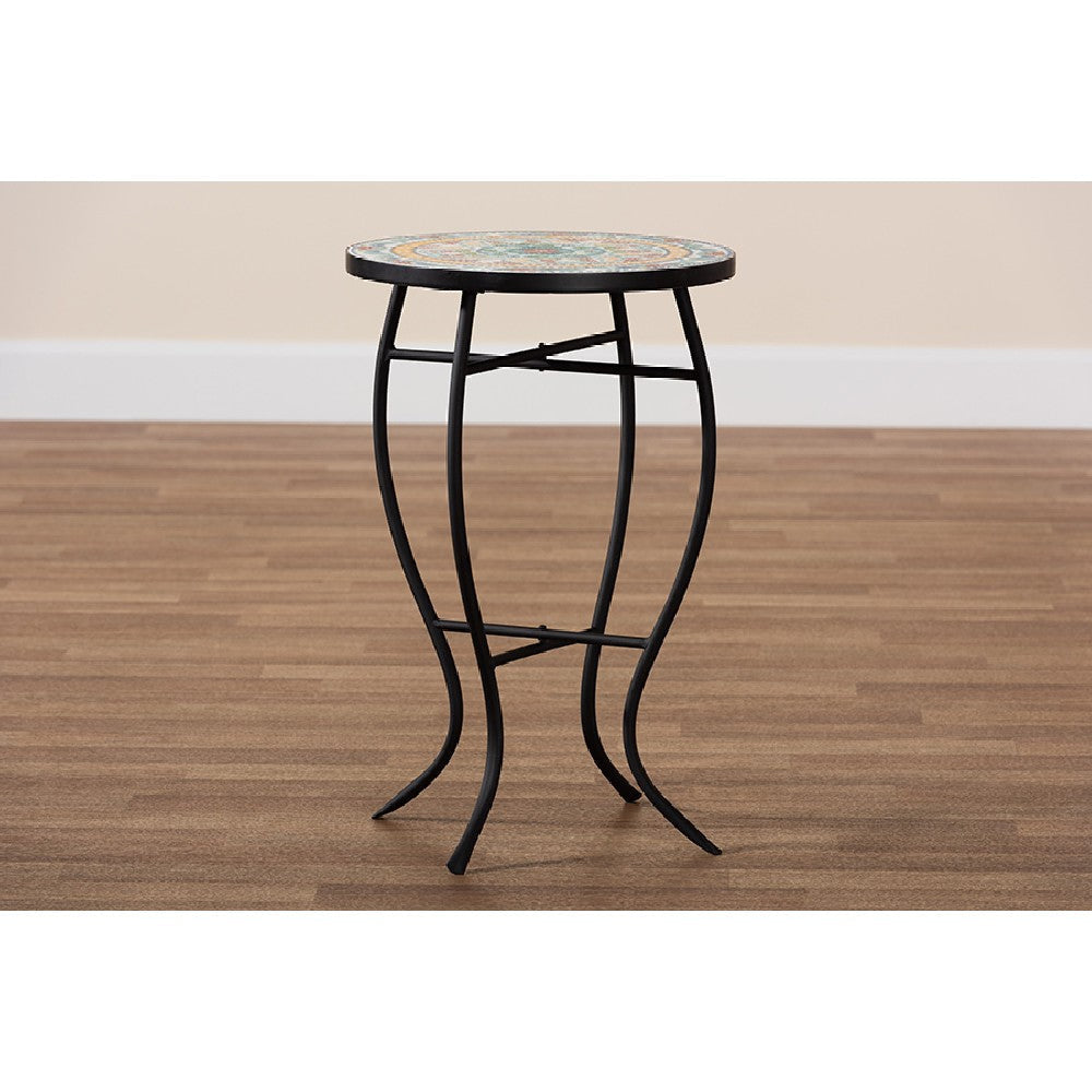 Baxton Studio Gaenor Modern and Contemporary Black Metal and Multi-Colored Ceramic Tile Plant Stand WHI-H01-104289-Plant-Stand