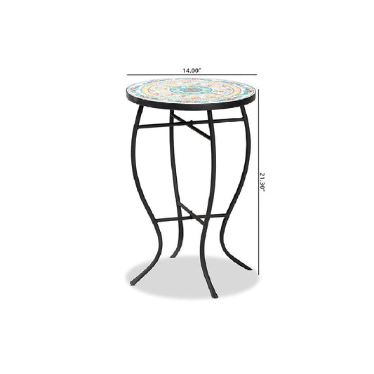 Baxton Studio Gaenor Modern and Contemporary Black Metal and Multi-Colored Ceramic Tile Plant Stand