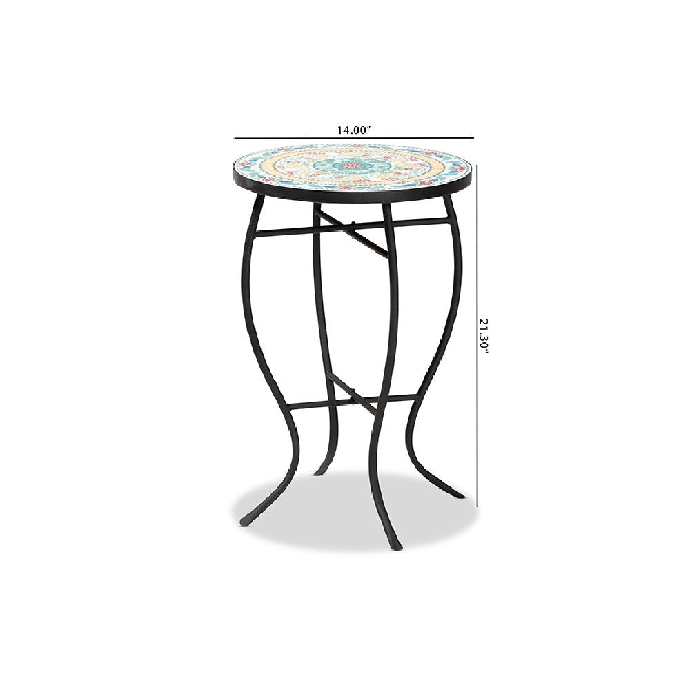 Baxton Studio Gaenor Modern and Contemporary Black Metal and Multi-Colored Ceramic Tile Plant Stand