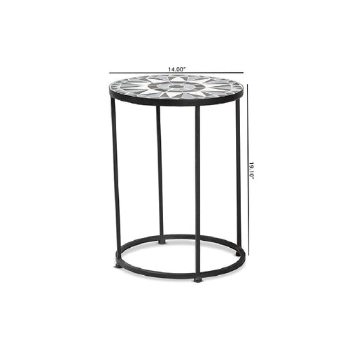 Baxton Studio Kaden Modern and Contemporary Multi-Colored Glass and Black Metal Outdoor Side Table