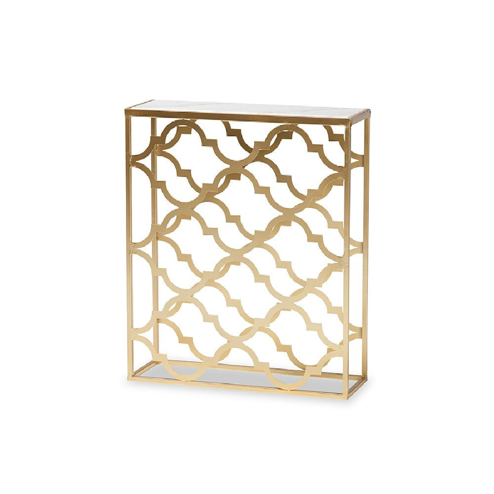 Baxton Studio Calanthe Modern and Contemporary Gold Finished Metal Console Table with Marble Tabletop WHI-H01-93949-Metal-Marble-Console