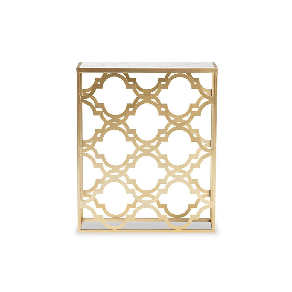 Baxton Studio Calanthe Modern and Contemporary Gold Finished Metal Console Table with Marble Tabletop WHI-H01-93949-Metal-Marble-Console