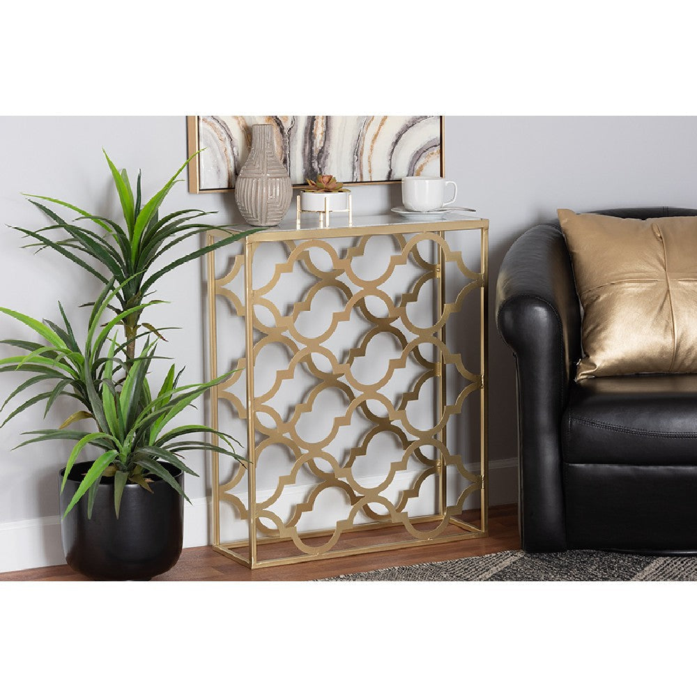 Baxton Studio Calanthe Modern and Contemporary Gold Finished Metal Console Table with Marble Tabletop WHI-H01-93949-Metal-Marble-Console
