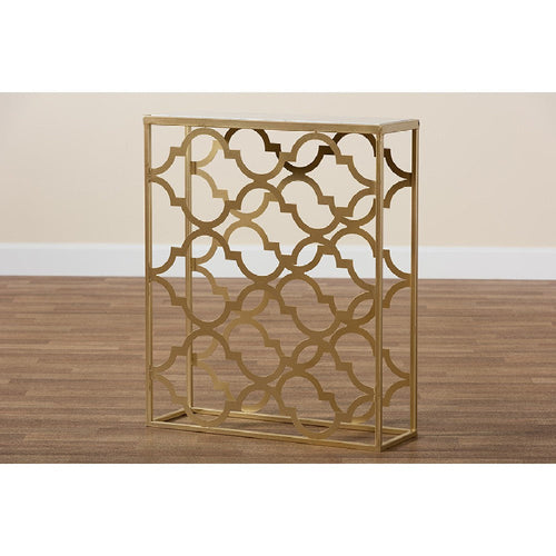 Baxton Studio Calanthe Modern and Contemporary Gold Finished Metal Console Table with Marble Tabletop