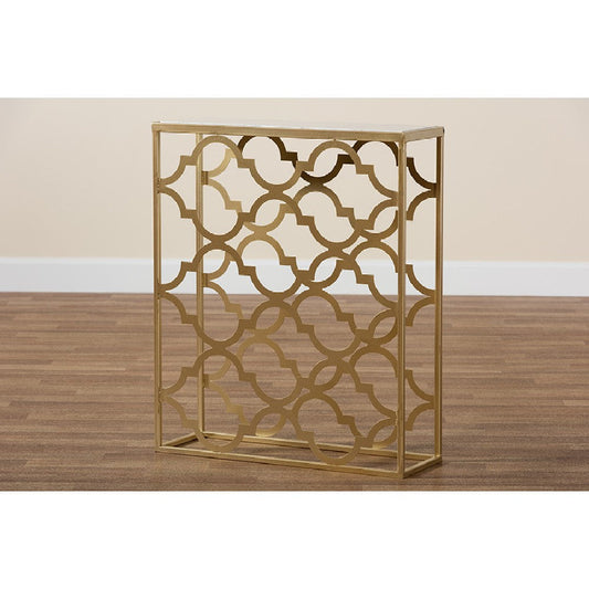 Baxton Studio Calanthe Modern and Contemporary Gold Finished Metal Console Table with Marble Tabletop