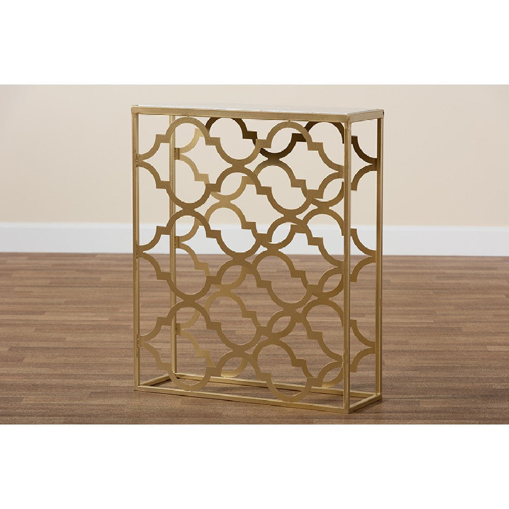 Baxton Studio Calanthe Modern and Contemporary Gold Finished Metal Console Table with Marble Tabletop